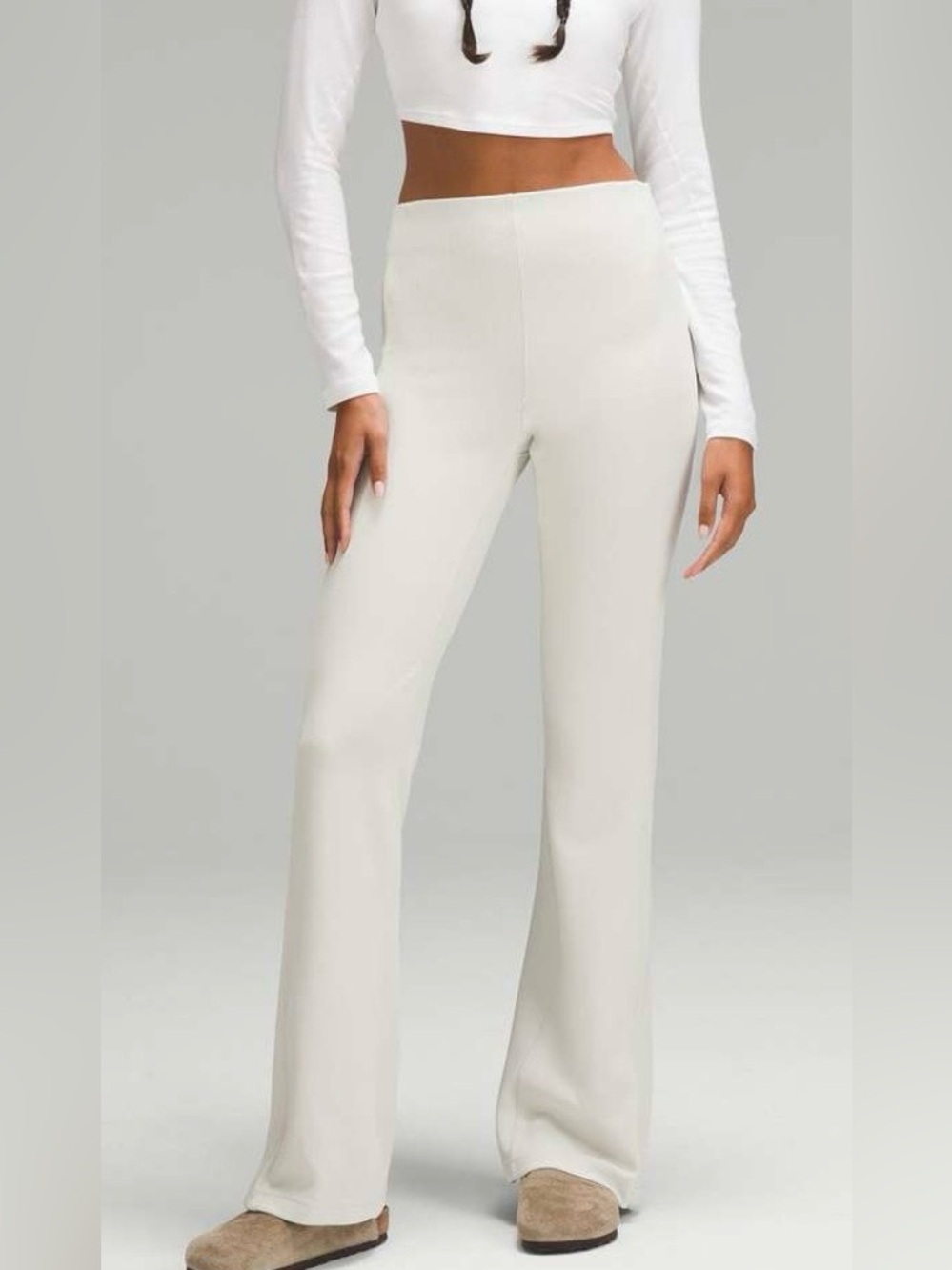 Lululemon Brushed Softstreme Ribbed Zip Flare Pants Bone White Size 8 w5eubs